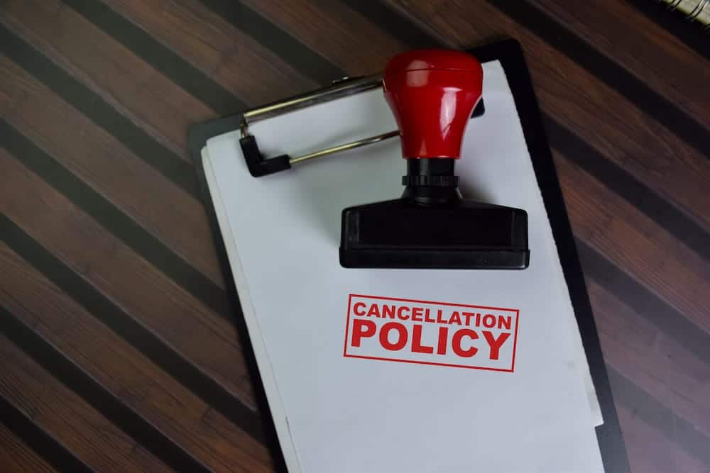 A piece of paper with a stamp that says cancellation policy | Hawaii Timeshare Cancellation Policy