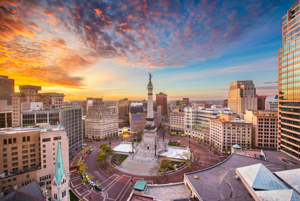 Indianapolis skyline at sunset | Timeshare cancellation in Indiana
